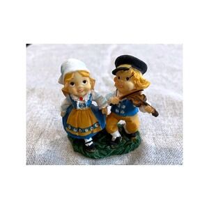Pobra Scandinavian Boy and Girl Violinist Resin Figurine Traditional Folk Art